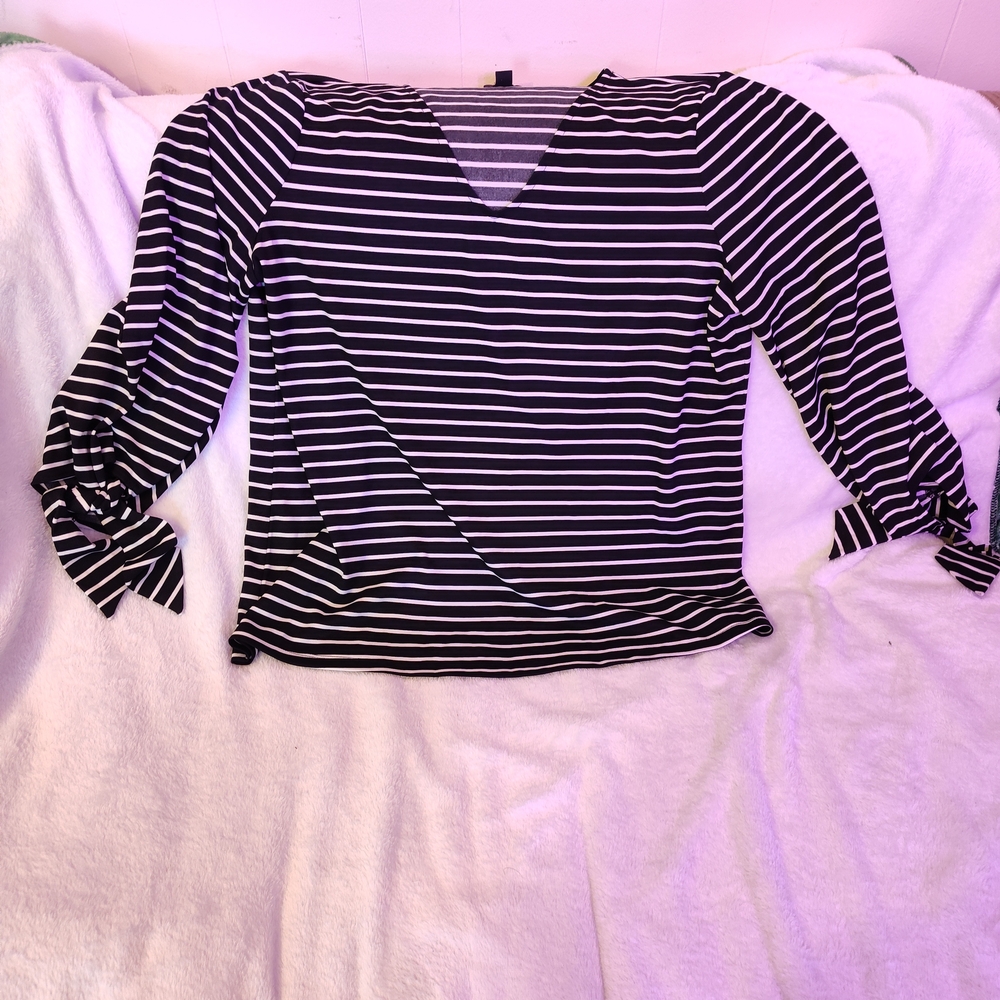 Ann Taylor Blue and White Striped Long Sleeve Top